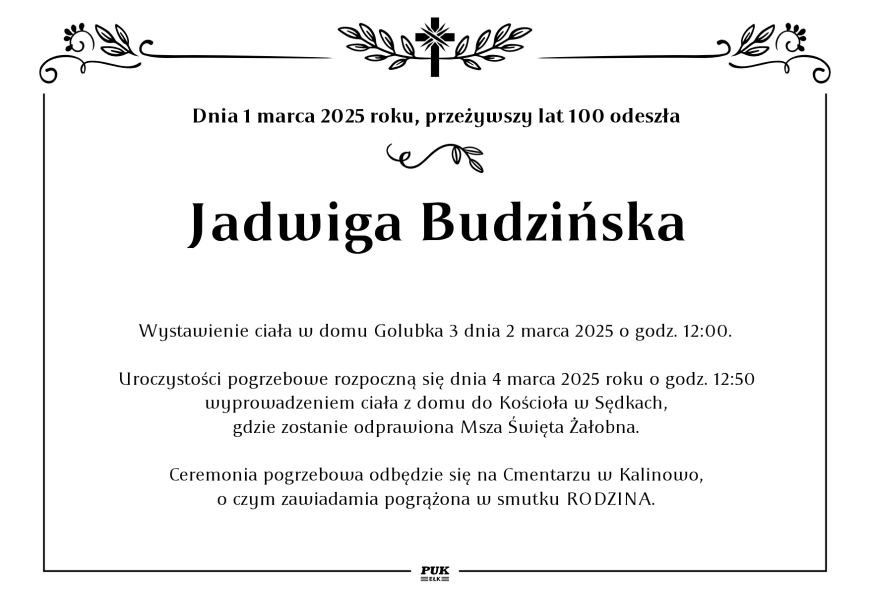 Jadwiga Budzińska - nekrolog